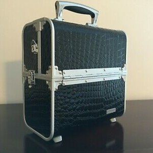 Sephora Black Faux-Croc Cosmetic Train Case with Silver Hardware